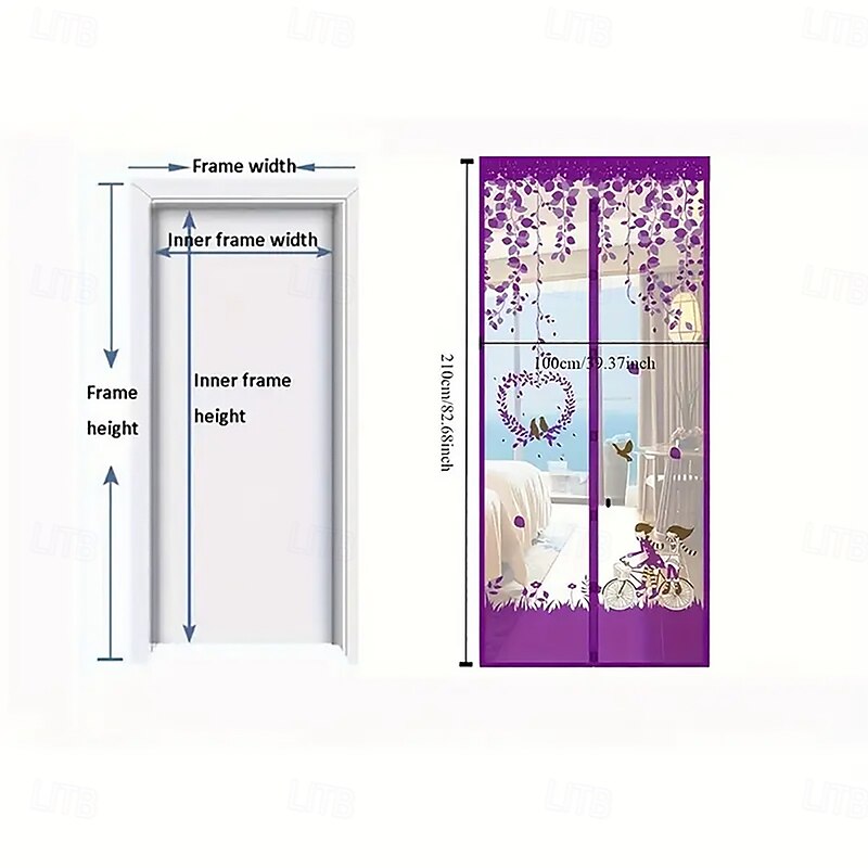 Magnetic Door Screen Mesh Screen Door Magical Mesh Screen Window Door Hands Free Magnetic Door Screen Automatic Closing Summer Curtain Net Floral Pattern2