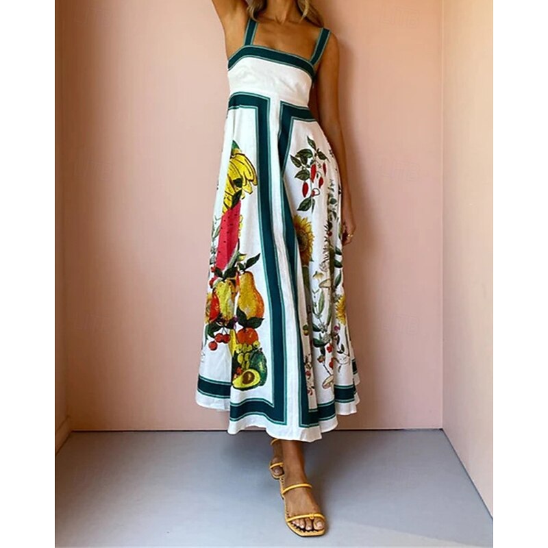 Women's Long Dress Maxi Dress Cotton Linen Dresses Casual Dress Fashion Outdoor Party Holiday Regular Fit Flower Sleeveless Straps White Summer3