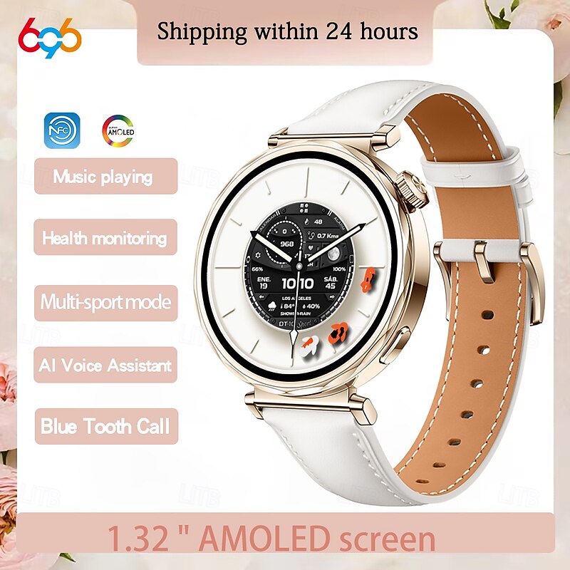 S6mini Smart Watch 1.32" AMOLED Women's Fitness Tracker with Bluetooth Calling, Sleep Monitor, NFC Unlock, Period Reminder, Sport Modes, IP67 Waterproof, Compatible with Android iOS2