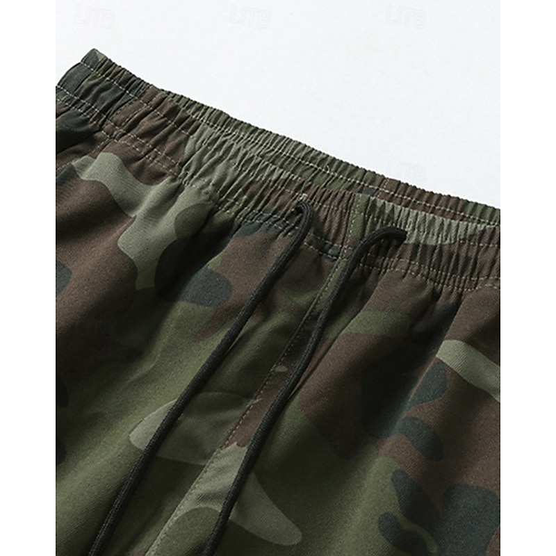 Men's Cargo Pants Trousers Camo Pants Drawstring Elastic Waist Multi Pocket Camo Wearable Outdoor Daily Camping & Hiking Fashion Classic Black Army Green4