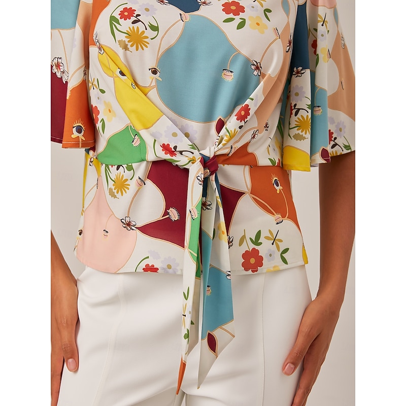 Geometric Floral Tie Front Top4