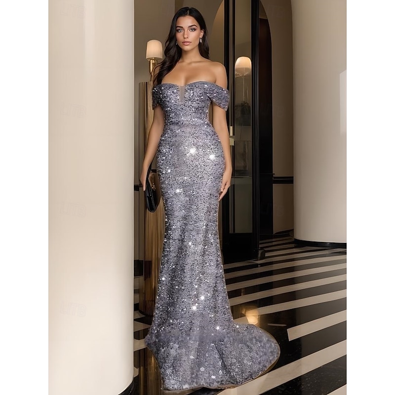 Mermaid / Trumpet Quinceanera Dresses Elegant Dress Formal Wedding Sweep / Brush Train Sleeveless Off Shoulder Sequined Backless with Sequin