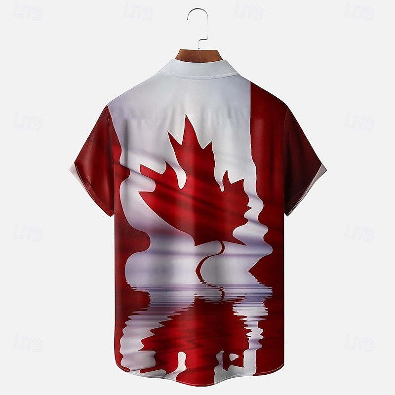Canada Day Men's Canada Maple Leaf Shirt Summer Shirt Button Up Shirt Short Sleeve Fashion Casual Holiday Summer Spring Turndown 3D Print Collared Shirts Front One Pocket Wine2