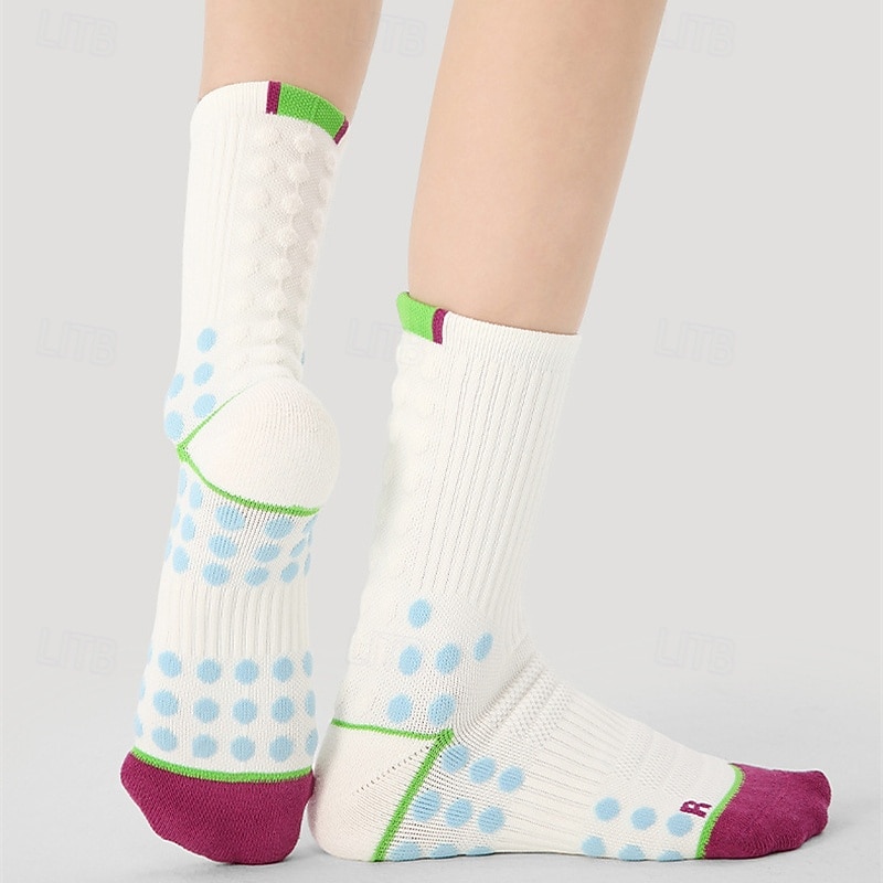 Sports Socks Tennis Socks 1 Pair Women's Socks Anti-Slip Breathable Tennis Basketball Running Jogging Pickleball Sports Color Block Cotton White + Green White Pink