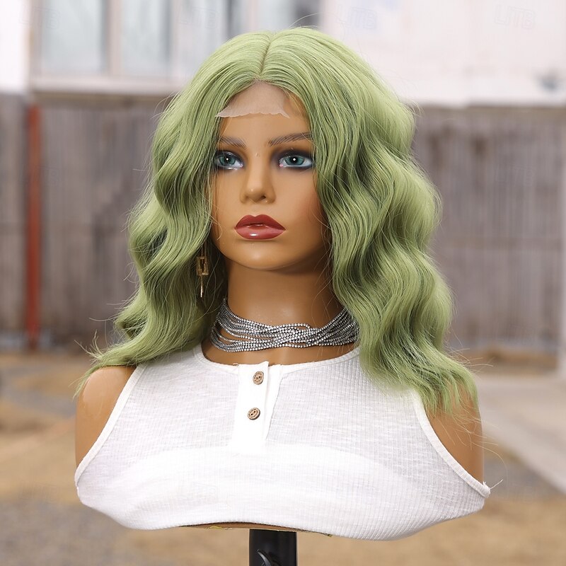 Synthetic Lace Wig Curly Style 14 inch Green Middle Part U Part Wig Women's Wig Black / Green2