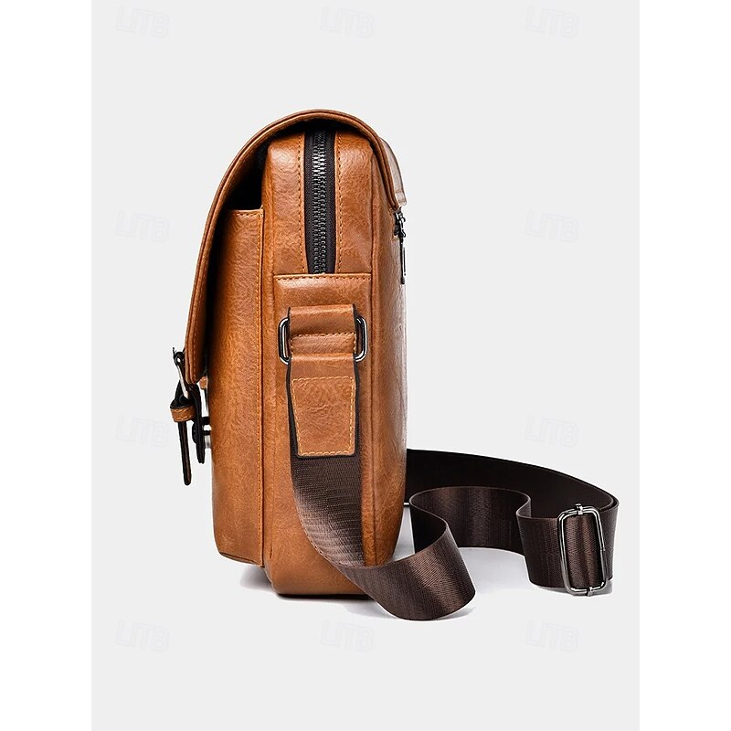 Men's Shoulder Bag Messenger Bag Crossbody Bag Shoulder Bags PU Leather Office Casual Casual Daily Zipper Multiple pockets Large Capacity Waterproof Durable Solid Color Color rubbing Black Brown3