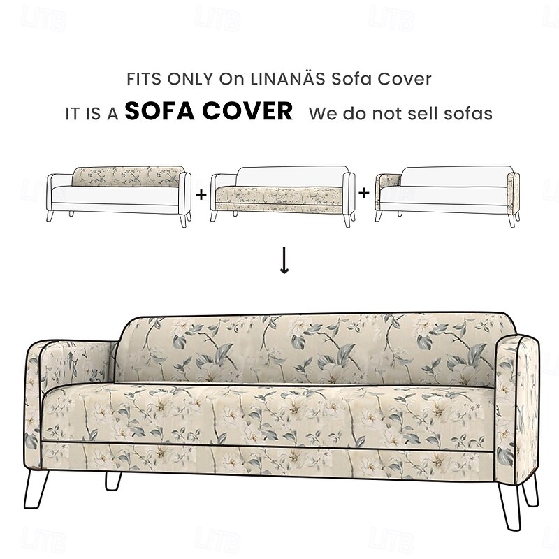 100% Cotton Sofa Cover Suitable For LINANÄS Sofa Floral Quilted Slipcovers2