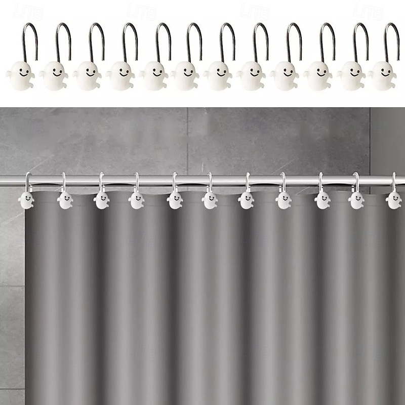 Halloween Shower Curtain Hooks for Halloween Bathroom Decor Rustproof Stainless Steel Shower Curtain Rings Hangers Set of 12, Skulls Ghosts Bathroom Accessories Set3