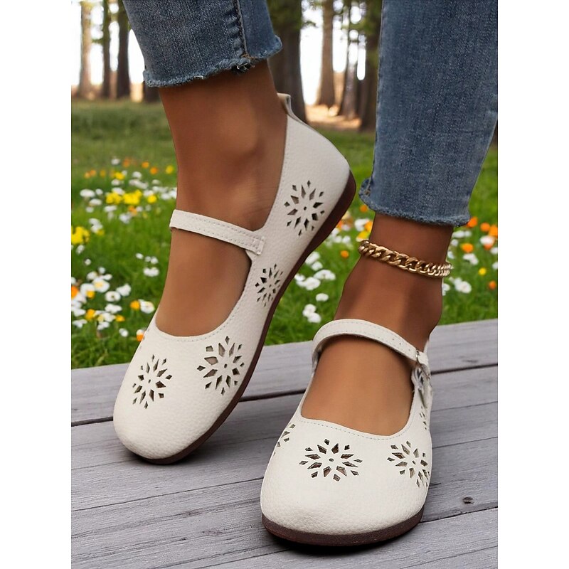 Women's Comfort Mary Jane Wide-Toe Flats with Floral Cutouts – Soft Sole Casual Barefoot Shoes for Ladies – Great for Brunch, Farmers Markets and Outdoor Leisure3