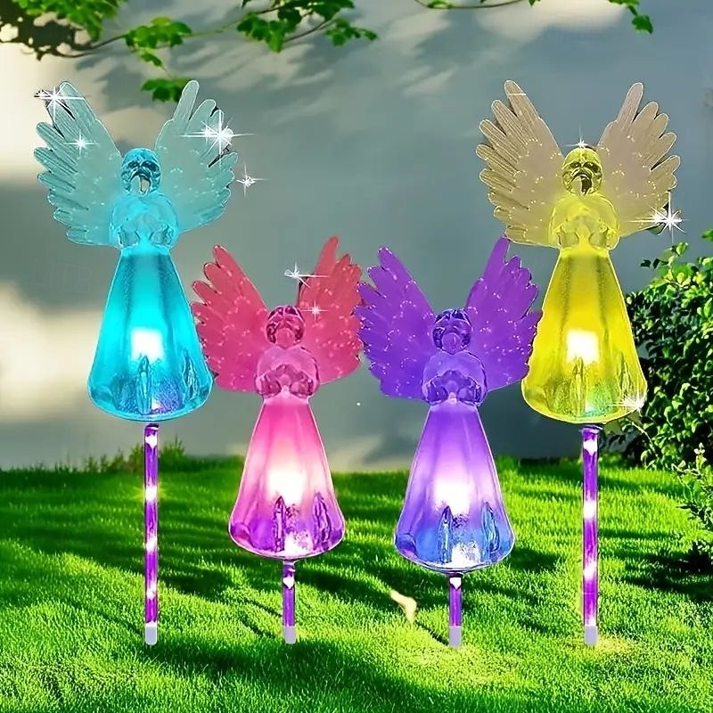 4 Pcs Solar Angel Garden Light Outdoor Path Light Waterproof Lawn Light Landscape Lights Home Yard Walkway Garden Patio Holiday Decoration2