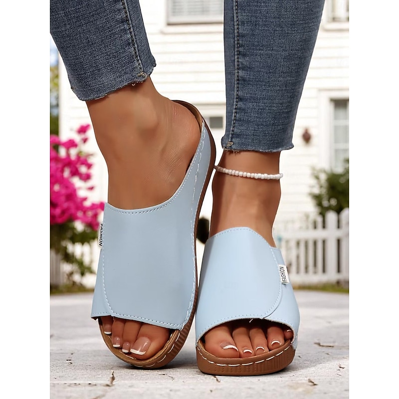 Women's Light Blue Wedge Sandals – Open-Toe Slip-On Sandals with Soft Sole for Garden Walks and Summer Casuals3