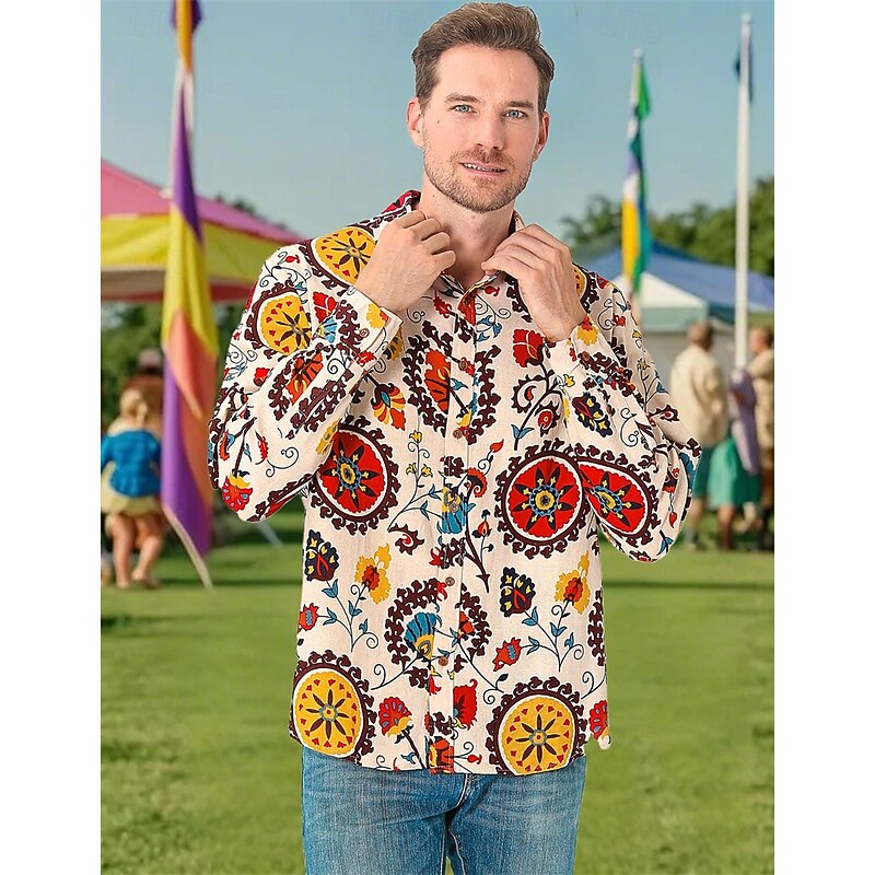 Retro Vintage Boho 1970s Shirt Hippie Ethnic Suzani Fancy Dress Men's Halloween Carnival Street Dance Retro Theme Party Festival Adults' Shirt4