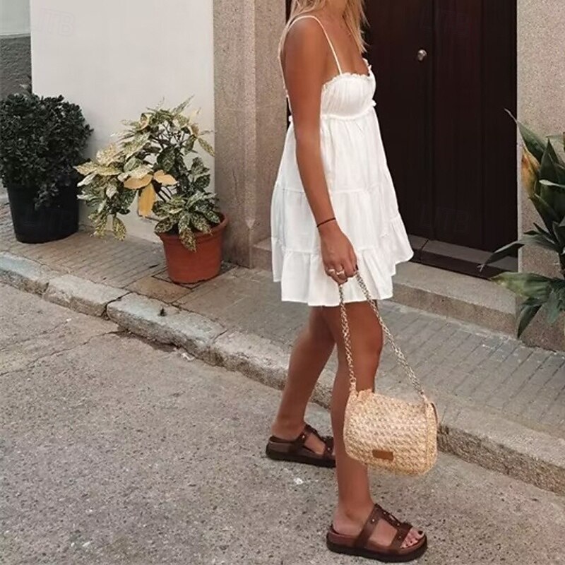 Women's Mini Dress White Dress Graduation Dress Slip Dress Fashion Elegant Dress Outdoor Party Holiday Regular Fit Plain Sleeveless V Neck Black White Summer3