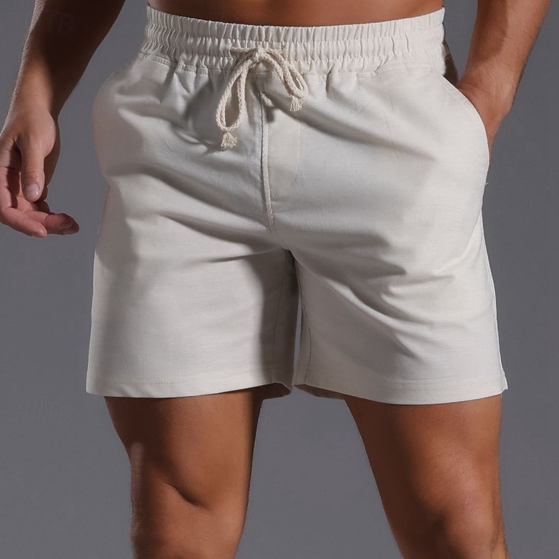 Men's Shorts Linen Shorts Summer Shorts Beach Shorts Pocket Drawstring Elastic Waist Plain Comfort Breathable Short Vacation Holiday Beach Hawaiian Boho Black White Micro-elastic