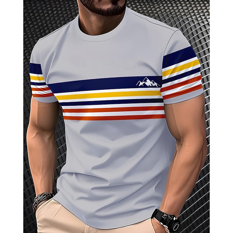Men's T Shirt Tee Short Sleeve Shirt Tee Top Short Sleeve Crew Neck Summer Striped Fashion Designer Basic Print Vacation Street Going out Navy Blue Gray Top Tee for Men3