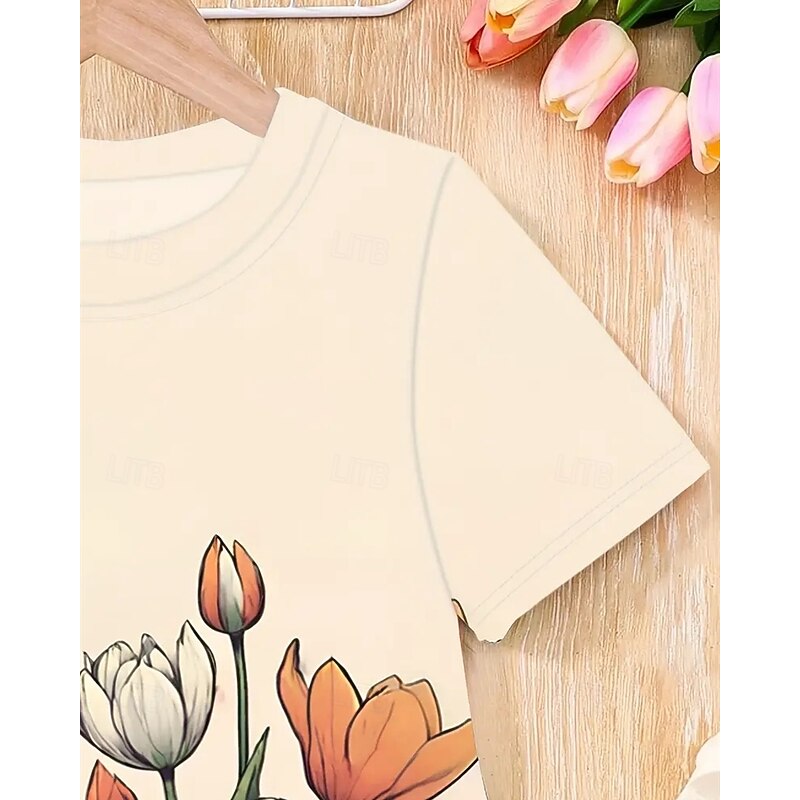 Girls' 3D Graphic Dress Short Sleeve Summer Spring Vacation Daily Holiday Princess Beautiful Sweet Kids 4-12 Years Casual Dress Knee-length Regular Fit3