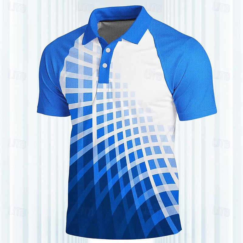 Men's Striped Sports Polo Shirts Golf Shirt Short Sleeve Polo Shirts Collared Shirts Casual Sportswear Vacation Wear 3D Print Buttons Spring & Summer Blue
