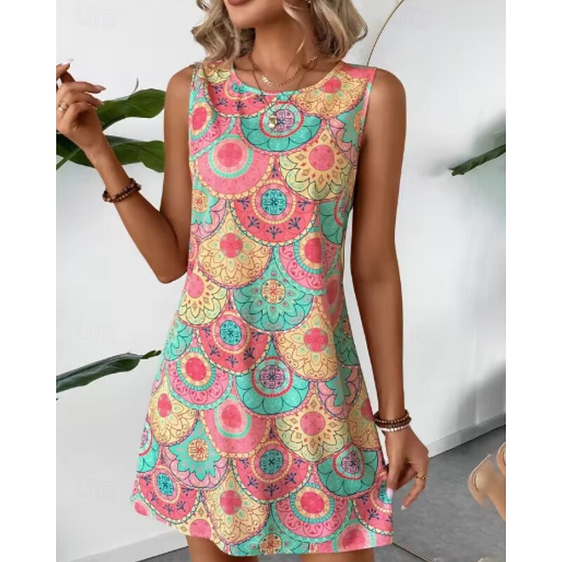 Women's Mini Dress Floral Dress Boho Dress Fashion Classic Outdoor Vacation Daily Regular Fit Flower Sleeveless Crew Neck Pink Red Summer3
