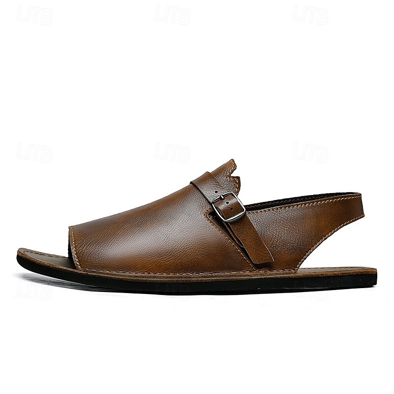 Men's Brown Faux Leather Slingback Sandals with Adjustable Buckle - Versatile Footwear for Outdoor and Casual Wear4