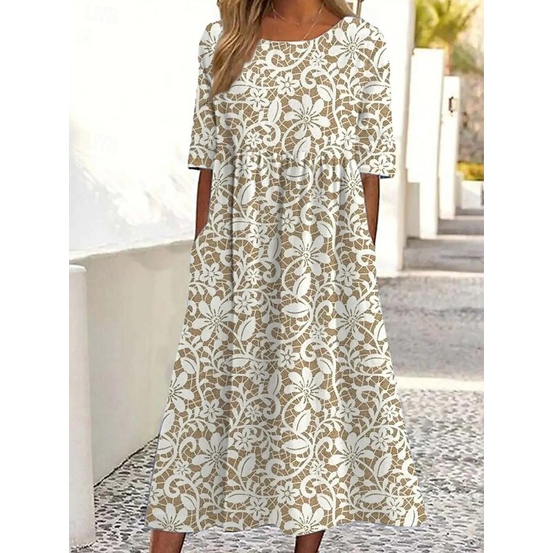 Women's Midi Dress T Shirt Dress Tee Dress A Line Dress Summer Dress Bohemia Vacation Vintage Regular Fit Floral Graphic Ditsy Floral Short Sleeve Crew Neck Light Green Blue Khaki Summer Spring3