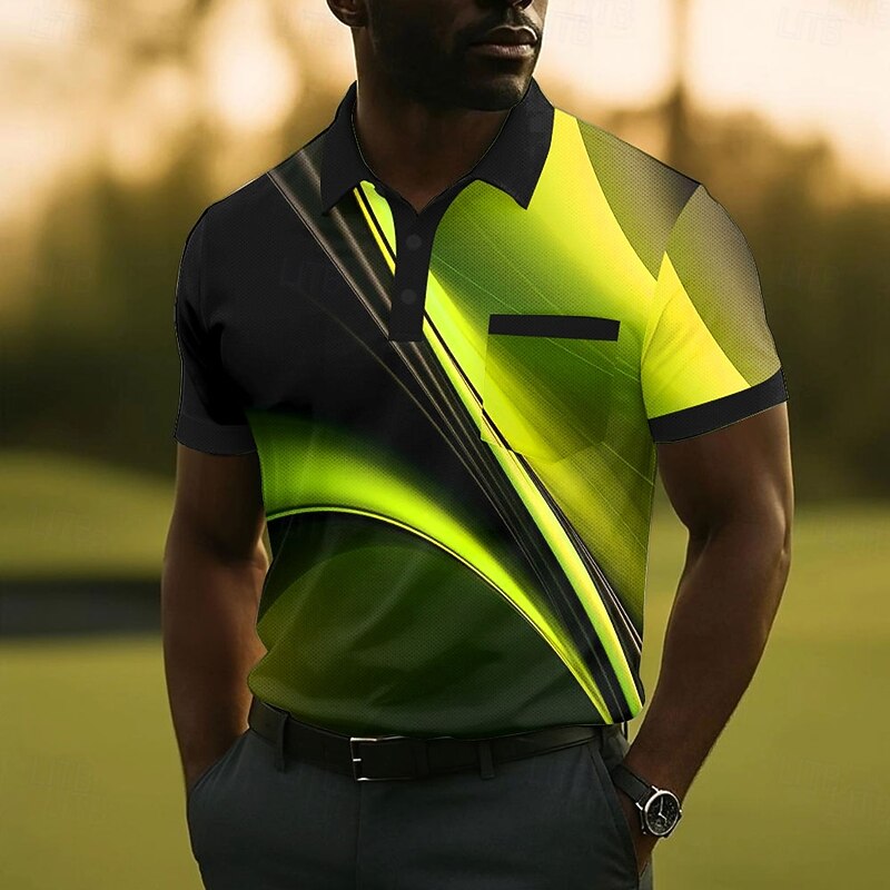 Men's Geometic Line Polo Short Sleeve Polo Shirts Collared Shirts Business Casual Outdoor Athleisure Daily Wear 3D Print Buttons Summer Yellow Red Blue4