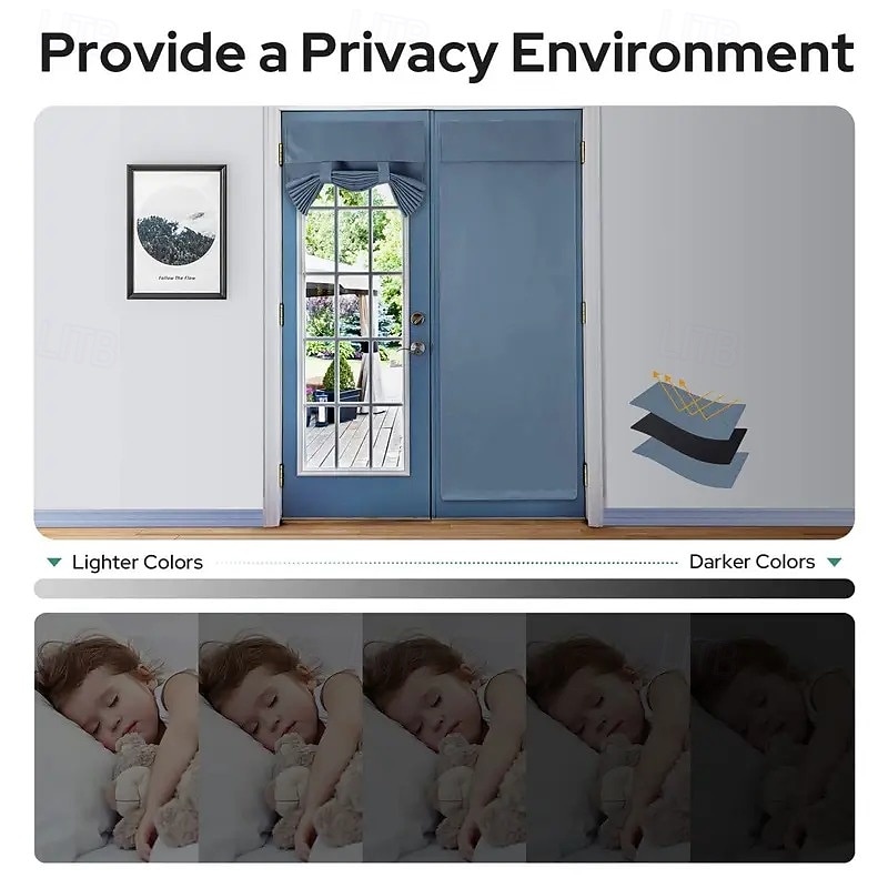 Linen Window Cover French Glass Door Curtain Blackout Tie Up Roman Shades Self Stick Thermal Insulated Tricia Light Block Room Darkening Privacy Blinds, 1 Panel4
