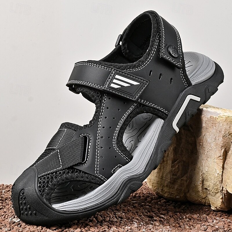 Men's Sandals - Gray Hiking Sandals with Velcro Straps, Lightweight and Comfortable for Camping, Outdoor Activities and Trave