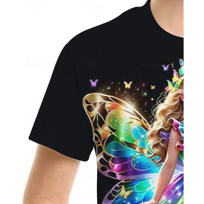 Girls' 3D Cartoon Butterfly T shirt Tee Short Sleeve Summer Spring Fashion Basic Kids 4-12 Years Crew Neck Outdoor Casual Daily Regular Fit3
