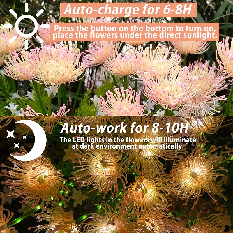 4 Pcs Outdoor Flower Lights Pathway Solar Pink Seaside Flower Field Plug in Light Warm Light Courtyard Garden Path Lawn Wedding Festival Atmosphere Decorative Light 2 Functions Mother's Day Gift4