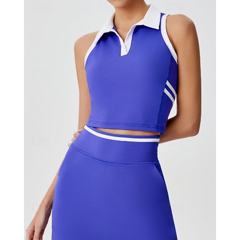 Women's Patchwork Workout Tank Top Sports Tank Top Tennis Tank Top Tennis Tank Tops Sleeveless Padded Contrast Binding Shockproof Breathable Tennis Golf Jogging Polo Collar Black Blue Dark Gray4