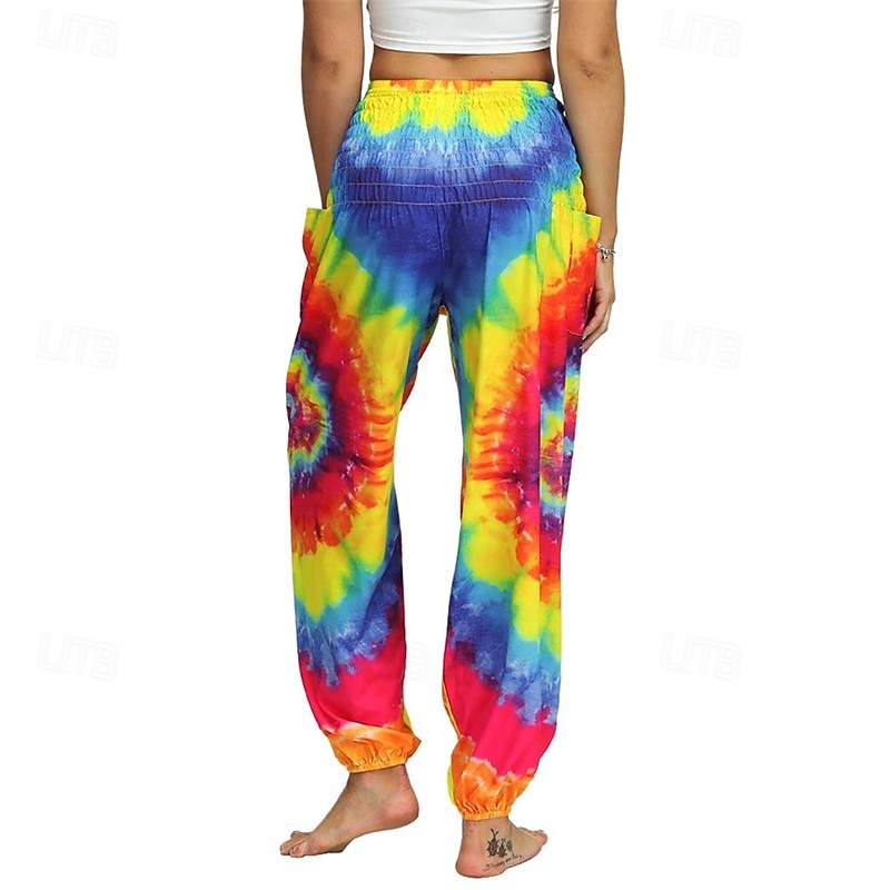 Retro Vintage Boho 1970s Harem pants Yoga Pants Hippie Tie Dye Smocked Waist Rainbow Fancy Dress Women's Halloween Carnival Pride Parade Pride Month Festival Adults' Pants3