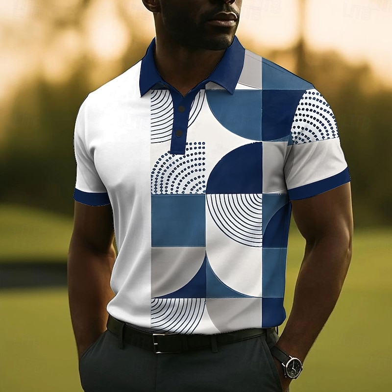 Men's Geometric Pattern Polo Short Sleeve Polo Shirts Collared Shirts Casual School Outdoor Daily Wear 3D Print Summer Black Red Blue