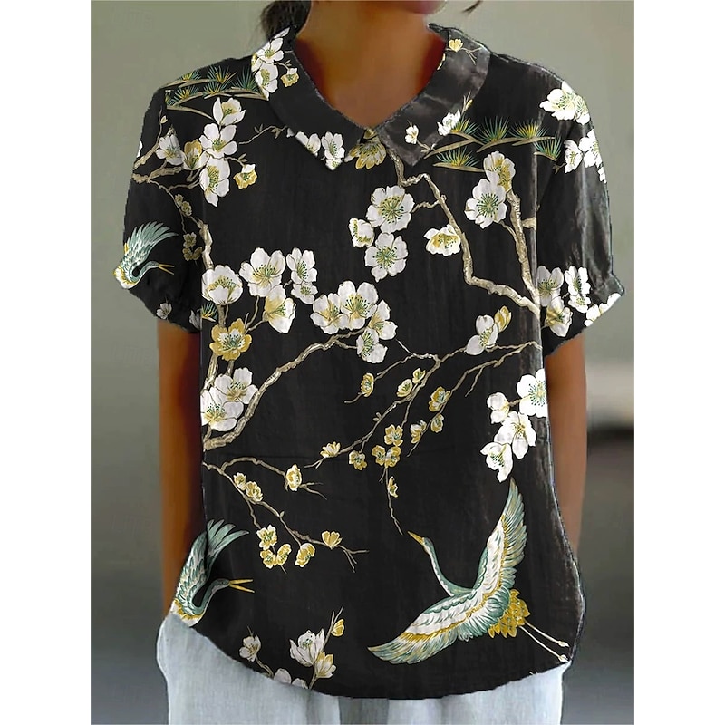 Women's Blouse Floral Graphic Abstract Vintage Tropical Stylish Short Sleeve Shirt Collar Regular Tops Work Daily Print Blush Pink Black Light Green Red Light Blue Summer Spring4