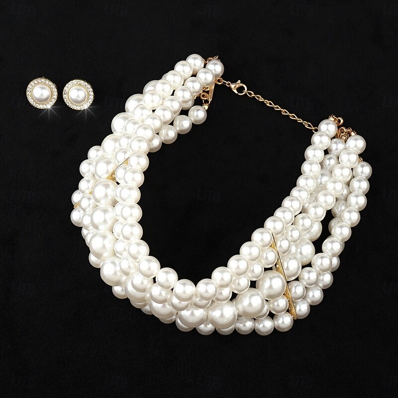 Bridal Jewelry Sets 1 set Imitation Pearl Alloy Earrings Necklace Women's Elegant Artistic Simple Jewelry Set For Wedding Birthday Holiday3