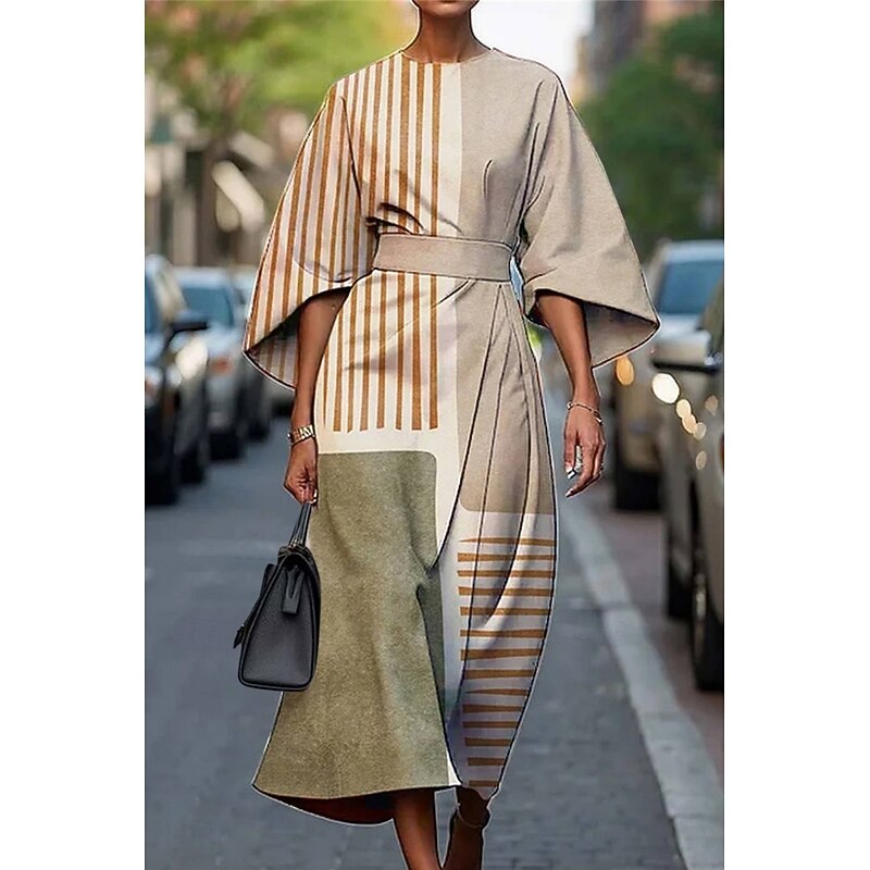 Women's Long Dress Maxi Dress Casual Dress Summer Dress Fashion Modern Daily Date Weekend Regular Fit Geometric 3/4 Length Sleeve Crew Neck Black Yellow Light Green Pink Summer