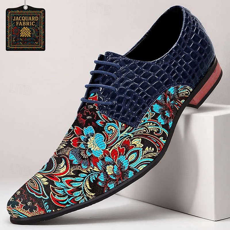 Men's Floral Patterned Dress Shoes – Comfortable Leather Walking Shoes with Unique Design for Office, Business and Special Events