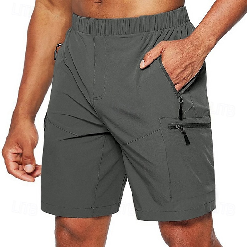 Men's Cargo Shorts Casual Shorts Elastic Waist Zipper Pocket Solid Color Ripstop Breathable Outdoor Daily Basic Casual Black Green2