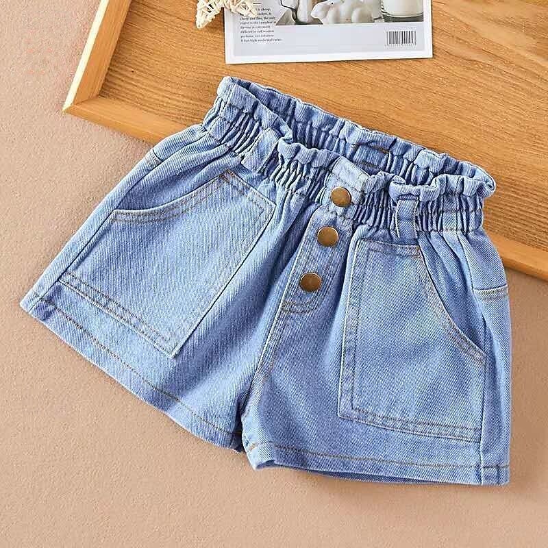 Kids Girls' Shorts Solid Color Adorable Patchwork School 4-12 Years Summer Blue Light Blue