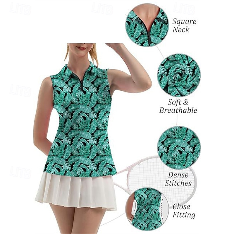 Women's Floral Flamingos Sport Shirt Tennis Shirt Sleeveless Print UPF50+ Quick Dry Tennis Golf Badminton Zip Collar Tee Tshirt Top Blue Green Light Blue Tennis Clothing3