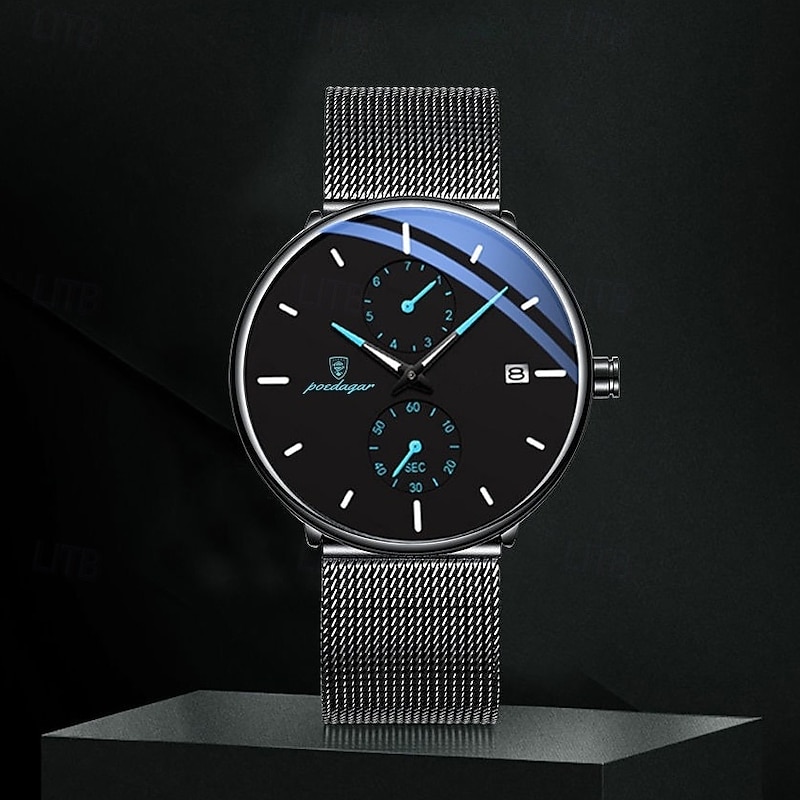 Fashion Men Business Watches Luxury Ultra Thin Steel Mesh Belt Quartz Men Wrist Watch Casual Leather Band Male Watch