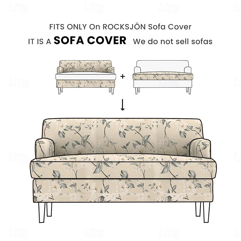 100% Cotton Sofa Cover Suit For ROCKSJÖN Sofa Floral / Plants Quilted Slipcovers2