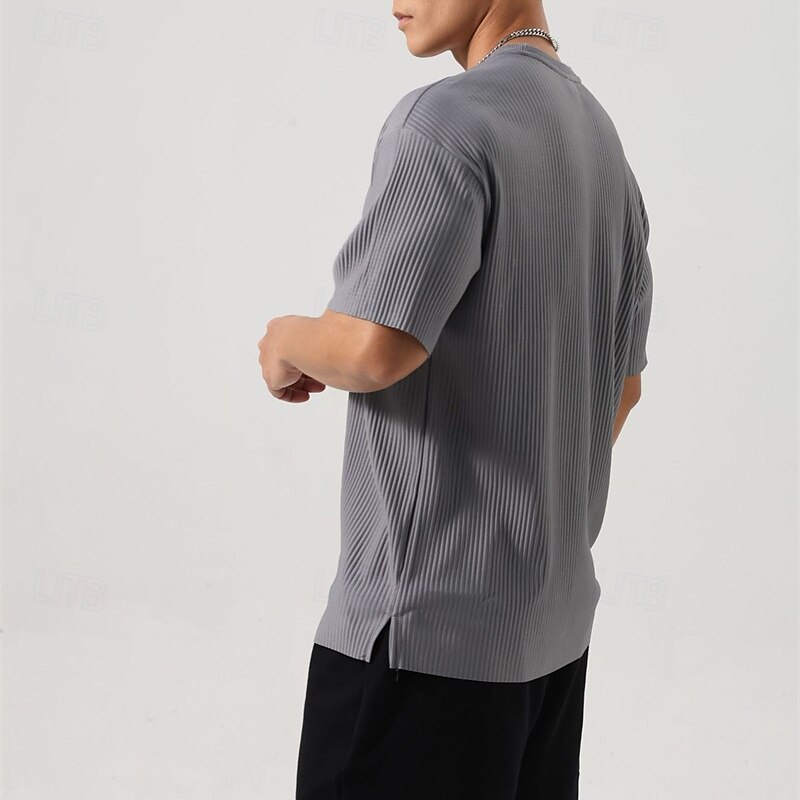 Men's T Shirt Tee Short Sleeve Shirt Tee Top Short Sleeve V Neck Summer Plain Fashion Designer Basic Jacquard Vacation Street Going out Black White Dark Grey Top Tee for Men3