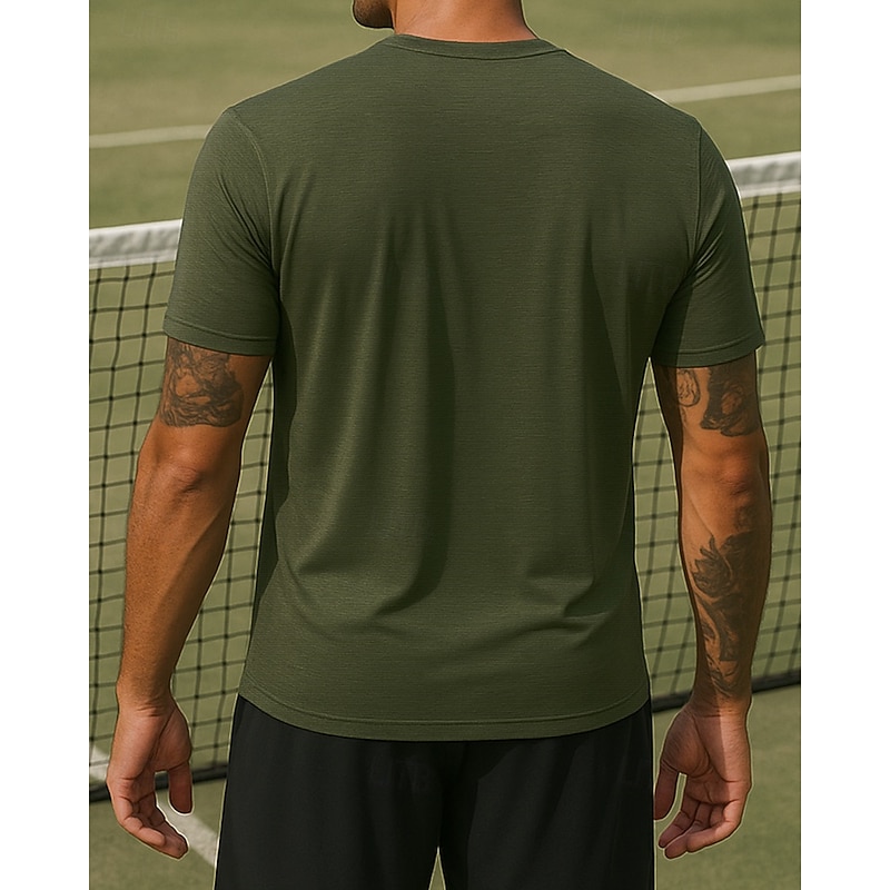 Men's Solid Colored Tennis Tee Short Sleeves Sweat-Wicking Moisture Wicking Breathable Tennis Golf Pickleball Crew Neck Army Green Blue Green Tennis Clothing2