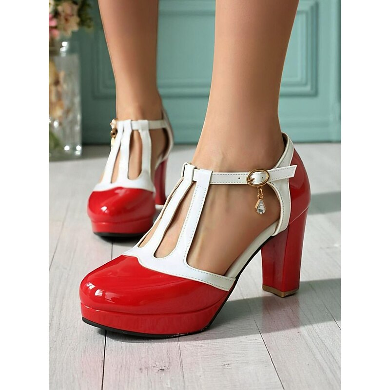 Women's Black and White T-Strap High Heel Pumps with Platform – 1950s Vintage-Inspired Elegant Footwear for Office, Weddings, and Cocktail Parties4