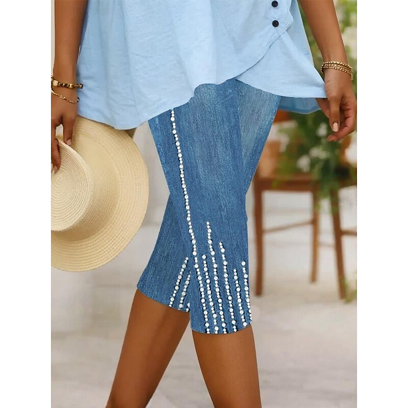 Women's Leggings Capri Pants High Elasticity Vacation Fashion Hawaiian Calf-Length Mid Waist Graphic Printing Breathable Soft Stretchy Vacation Casual Daily Robin's Egg Blue Blue Summer Spring4