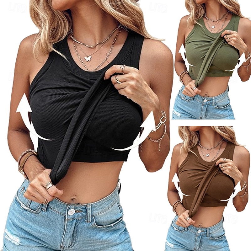 Women's Camisole Tank Top Solid Color Daily Stylish Casual Sleeveless Crew Neck Regular Tops Daily Black White Red Brown Green Summer