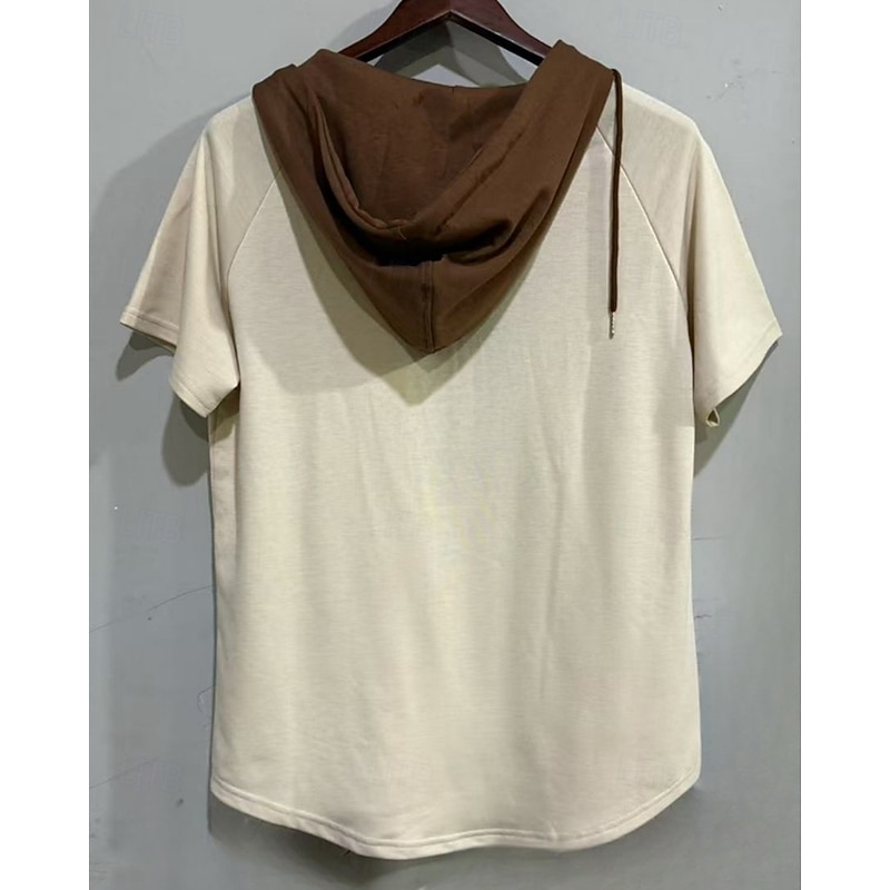 Men's T Shirt Tee Short Sleeve Shirt Tee Top Short Sleeve Hooded Summer Plain Fashion Designer Basic Lace up Vacation Street Going out Apricot Black Top Tee for Men2