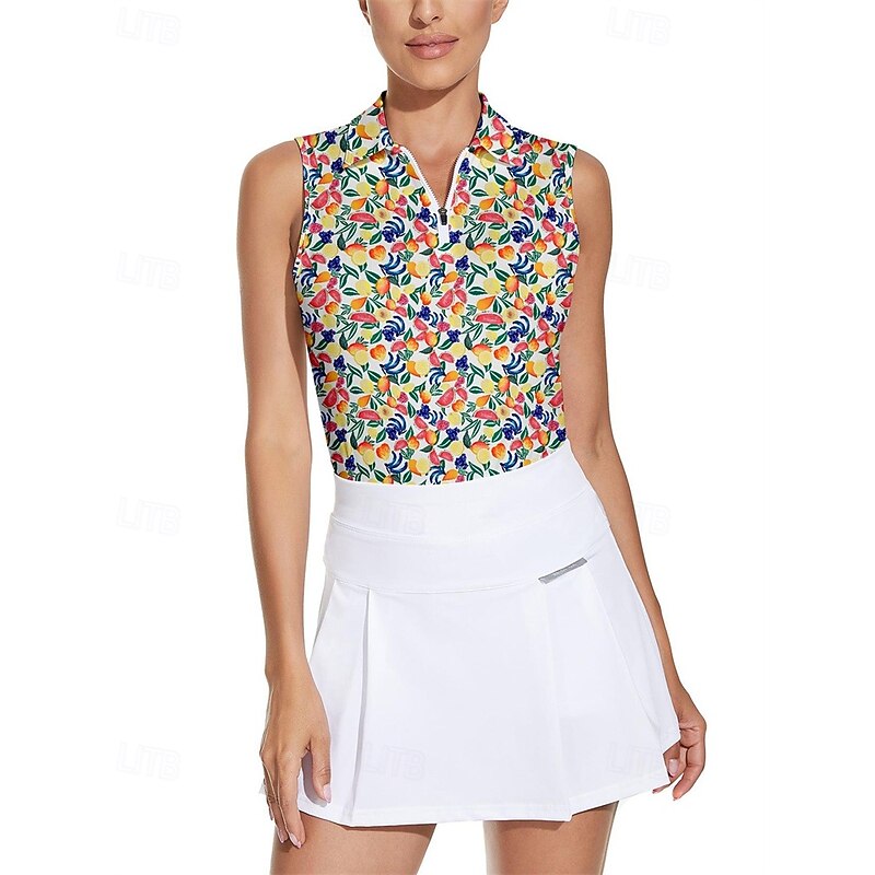 Women's Fruit Tennis Shirt Sleeveless Print UPF50+ Quick Dry Tennis Golf Badminton Zip Collar Tee Tshirt Top Yellow Tennis Clothing2