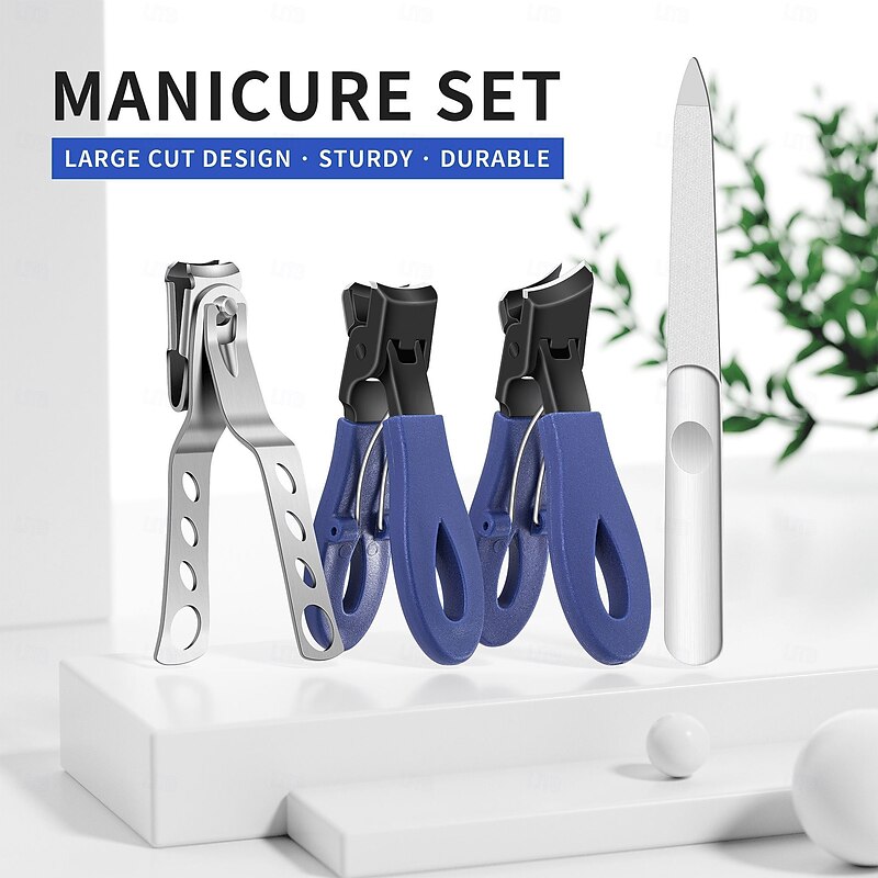 Nail Clippers Set with Slanted and Pointed Tips, Wide Jaw Rotary Nail Cutter with Anti-Splash Design, Double-Sided Nail File, Heavy Duty Toenail Clippers for Thick Nails2