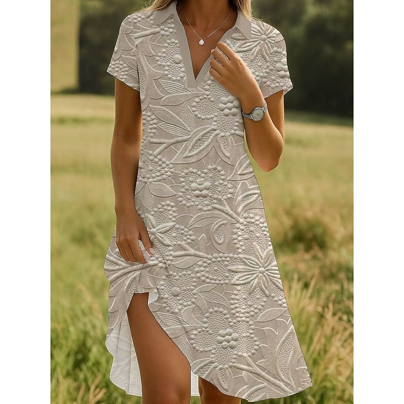 Women's Midi Dress Wrap Dress A Line Dress Vacation Casual Boho Going out Standard Fit Floral Graphic Short Sleeve V Neck White Green Khaki Summer2